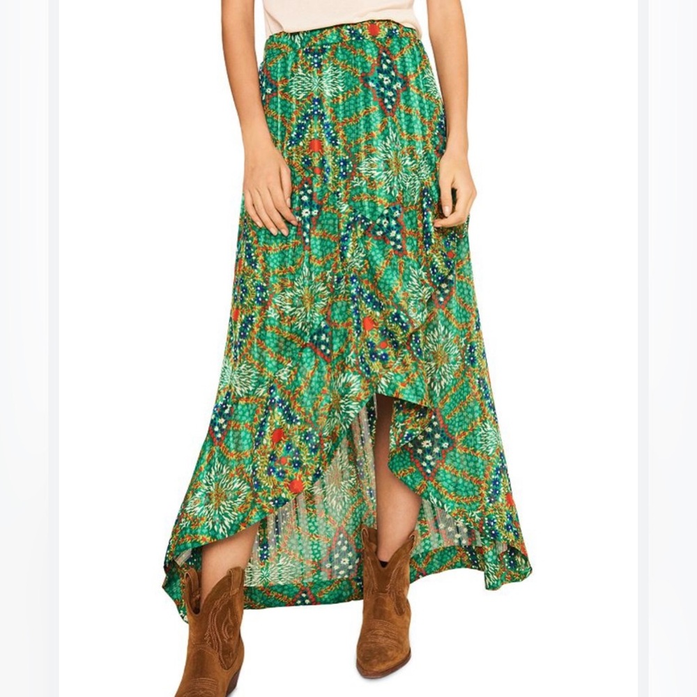 ba&sh Green Printed Asymmetrical Mini Skirt